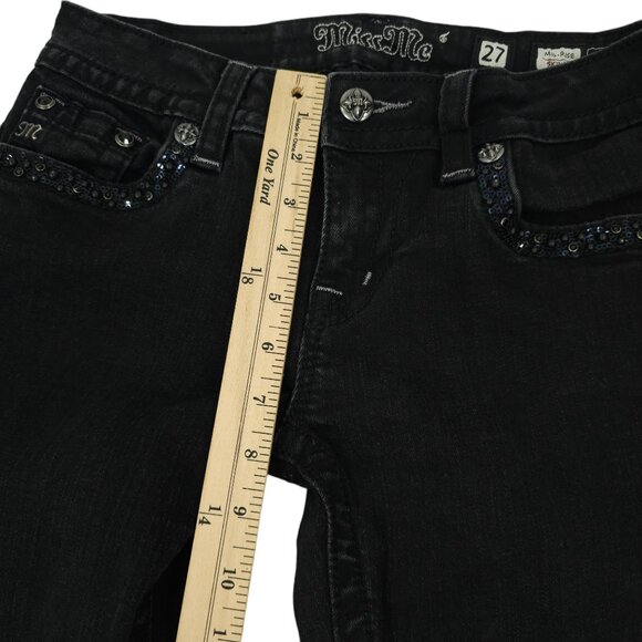 Miss Me Jeans Mid Rise Skinny Black Size 27 Stretch Studs Rhinestones Sequins - Picture 8 of 16